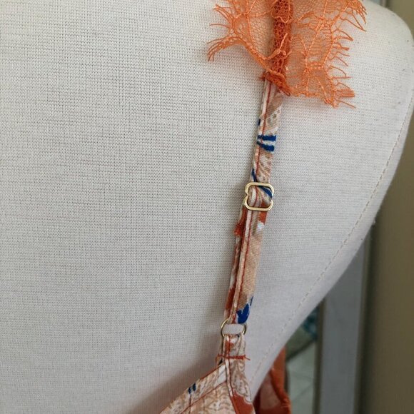 Sam Edelman Tank Top Medium V-Neck Lace Orange White Floral Fairycore NWT - Picture 6 of 10